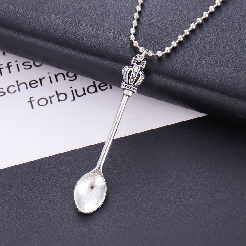 Crown Mini Tea Spoon Necklace, Spoon Pendant Necklace