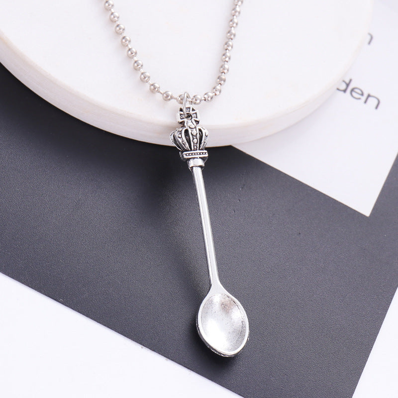 Crown Mini Tea Spoon Necklace, Spoon Pendant Necklace