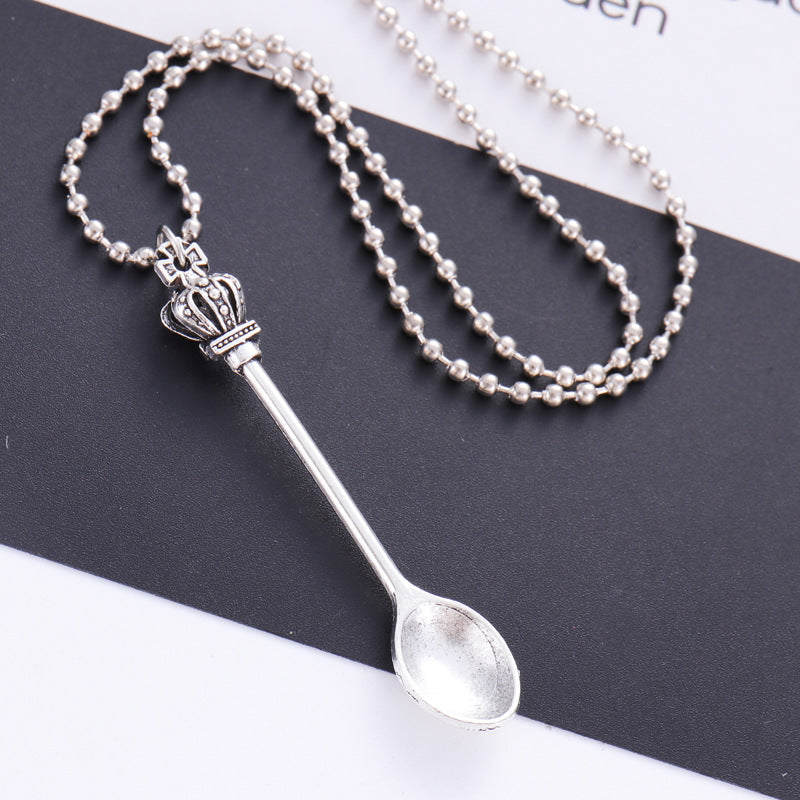 Crown Mini Tea Spoon Necklace, Spoon Pendant Necklace