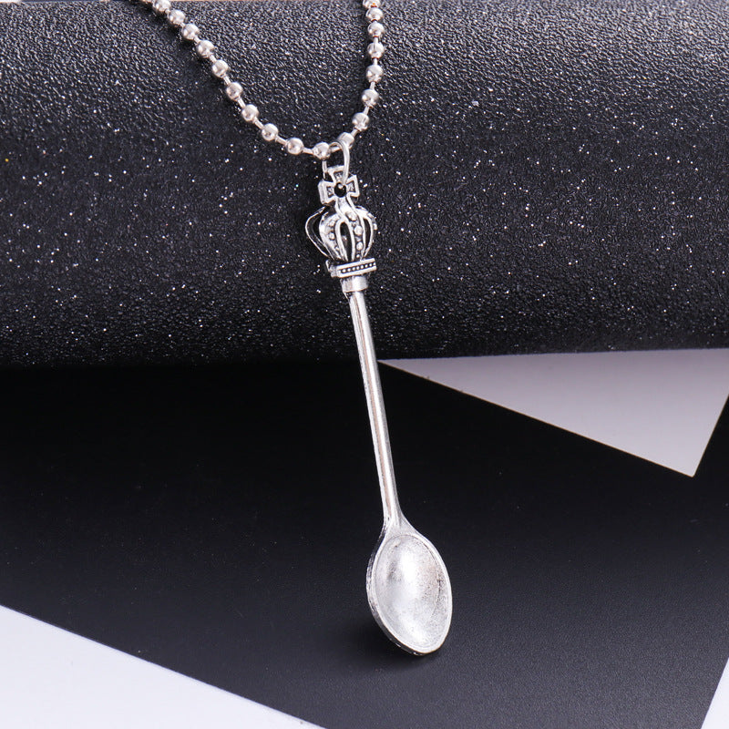Crown Mini Tea Spoon Necklace, Spoon Pendant Necklace