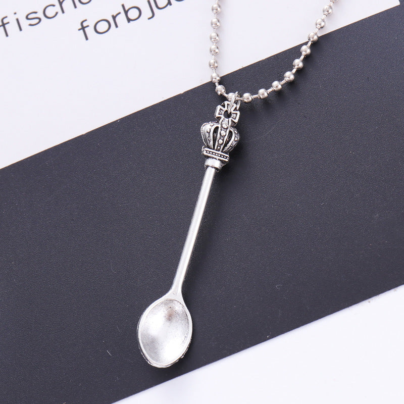 Crown Mini Tea Spoon Necklace, Spoon Pendant Necklace