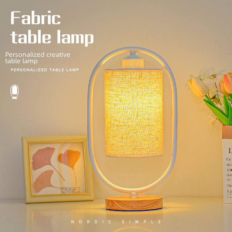 Nordic Bedroom Table Lamp with Adjustable Fabric Shade